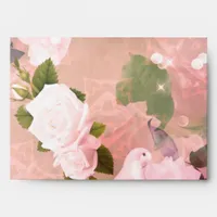 Vintage Retro Elegant Dove Feathers Roses Wedding Envelope