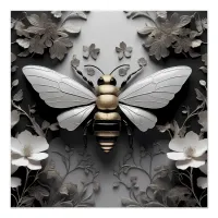 Golden Honeybee on Floral Canvas Poster