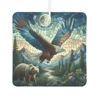 Mosaic Bear and Eagle in the Mountains Ai Art Air Freshener