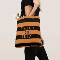 Pumpkin Orange and Black Stripe Trick Or Treat Tote Bag