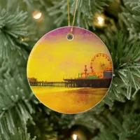 Yellow Purple Santa Monica Pier Ceramic Ornament