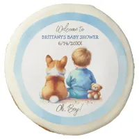 Baby Boy and his Corgi Puppy Baby Shower Sugar Cookie