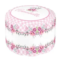 Pink Check and Roses Pouf