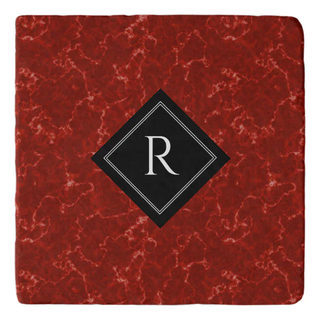 Elegant Red Marble with Monogram Trivet