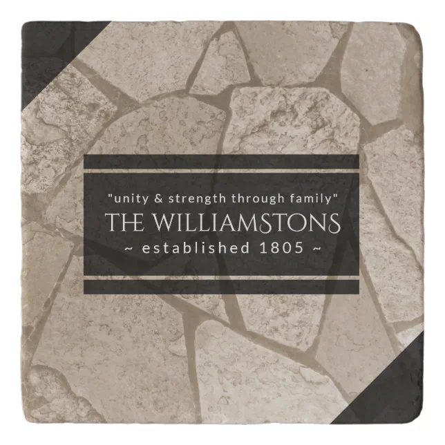 Elegant Sepia Cracked Stones Family Genealogy Trivet