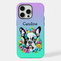 Boston Terrier surrounded by Flowers Personalized iPhone 15 Pro Max Case