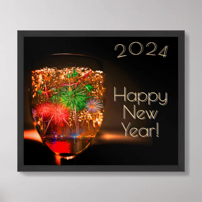 2024 wishes with fireworks and bubbles framed art