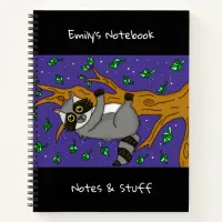 Cute Raccoon Hanging from Branch on Starry Night Notebook