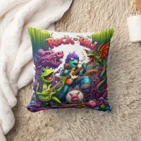 Colorful Animal Band Playing Rock and Roll Music Throw Pillow