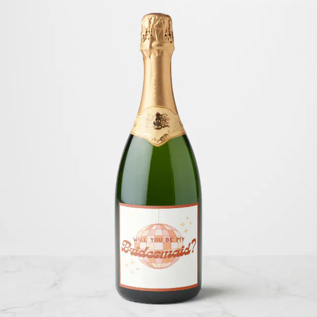 Retro 70s Disco Ball Bridesmaid Proposal Champagne Sparkling Wine Label