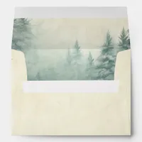 Rustic Watercolor Hunter Green Pine Wedding  Envelope