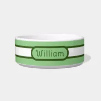 Custom Green and White Striped  Pet Bowl