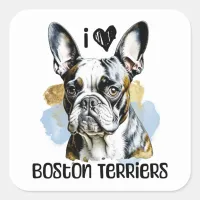 I Love Boston Terriers  Square Sticker
