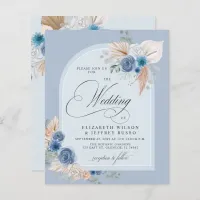 Budget Dusty Blue Pampas Wedding Invitation