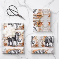 Beautiful Elephant walking in yellow flowers Wrapping Paper Sheets