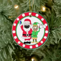 Santa Claus and Elves Facemasks and Toilet Paper Ceramic Ornament