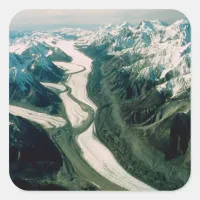 Alaska Mountain Range-Aerial View Square Sticker