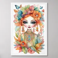 Colorful Boho Girl with Butterflies Framed Art