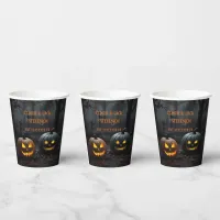 Festive Halloween Pumpkins and Floral Pattern Paper Cups