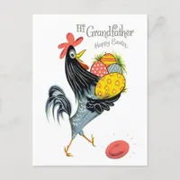 Hi Grandfather Happy Easter Retro Rooster and Eggs Postcard