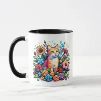 Pixel Art | Cat Sitting in Flowers Personalized  Mug