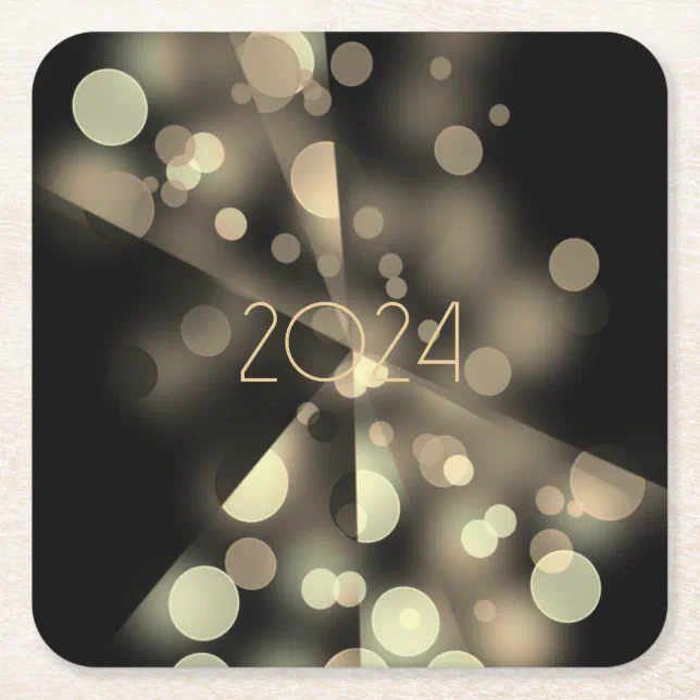 2024 new year with golden bubbles square paper coaster