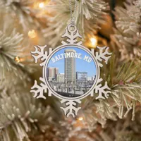 Baltimore's Inner Harbor World Trade Center Photo Snowflake Pewter Christmas Ornament