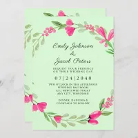 Pink Floral Greenery Pale Green Elegant Wedding Announcement