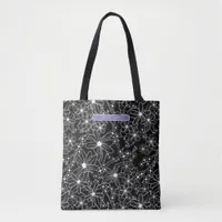 Dark Floral Black White Pattern Purple Name  Tote Bag