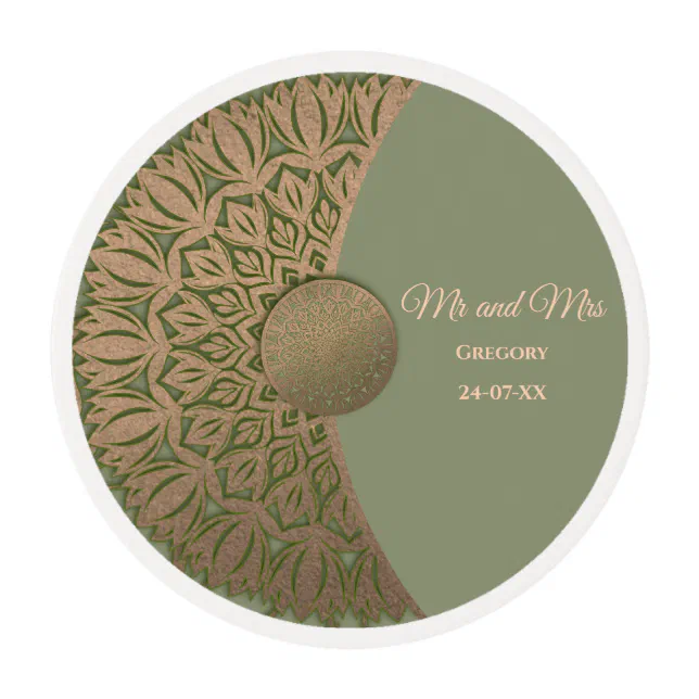 Elegant Modern Sage green & gold classic Edible Frosting Rounds