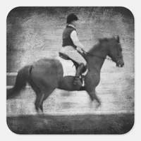 Dressage in Black and White Grunge Square Sticker