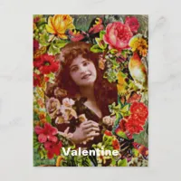 Vintage Lady Cameo in Roses Holiday Postcard