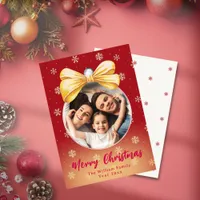 Festive Photo Ornament Christmas Family Name Holiday Card