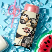 Pop Art Comic Book Pretty Woman Drinking Soda Seltzer Can Cooler