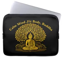 Intricate Gold Buddha Surrounded by Lush Foliage Laptop Sleeve