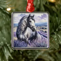 Pretty Gray Horse Standing in Lavender Metal Ornament