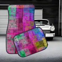 Abstract geometric pattern, blue, pink, modern  car floor mat