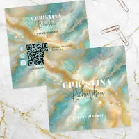 Elegant Luxury Glam Gold Glitter Aquamarine Marble Square Business Card