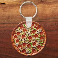 Mushroom, Green Peppers and Pepperoni Pizza Keychain