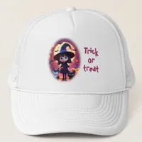 Cute little witch with cats and pumpkins, custom  trucker hat