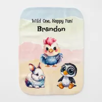 Wild One Happy Fun Woodland Animals Watercolor Baby Burp Cloth