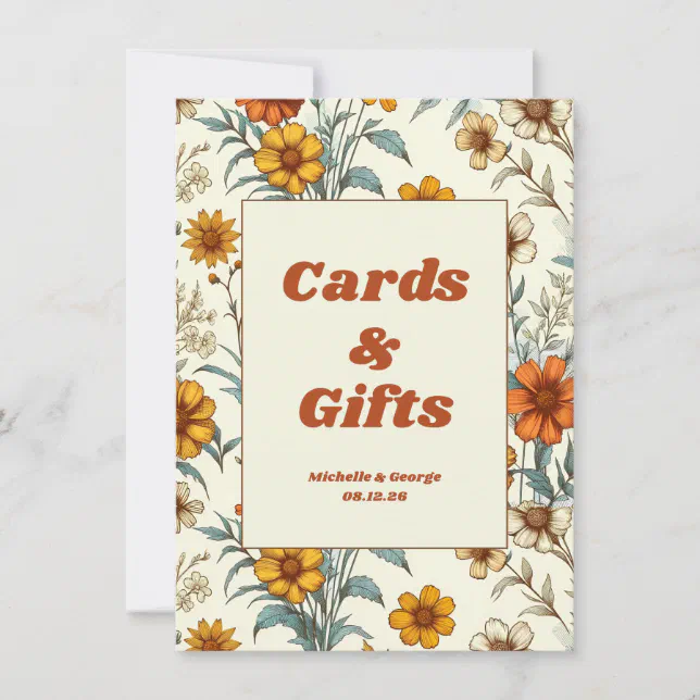 Floral 70s Timeless Wedding Cards & Gifts Sign