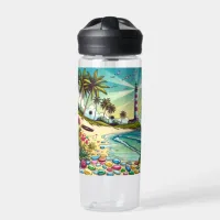 Pretty Comic Book Style Tropical Paradise Water Bottle