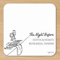 Chic Elegant Modern Personalized Rehearsal Dinner Square Paper Coaster