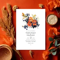 Persimmon and Navy Floral Wedding Invitation