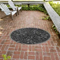 Grey Floral Pattern on Black | Outdoor Rug