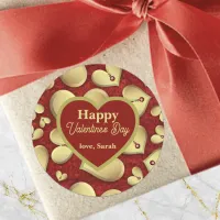 Luxury Golden Hearts with Red Gems Valentine's Day Classic Round Sticker