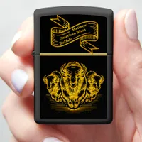 Gold Bison Stampede in a Wild Prairie Setting Zippo Lighter