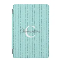 Fun Teal Turquoise Blue Glitter Stripes Monogram iPad Mini Cover