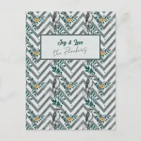 Joy & Love - Zigzag Bird & Flower Pattern Postcard